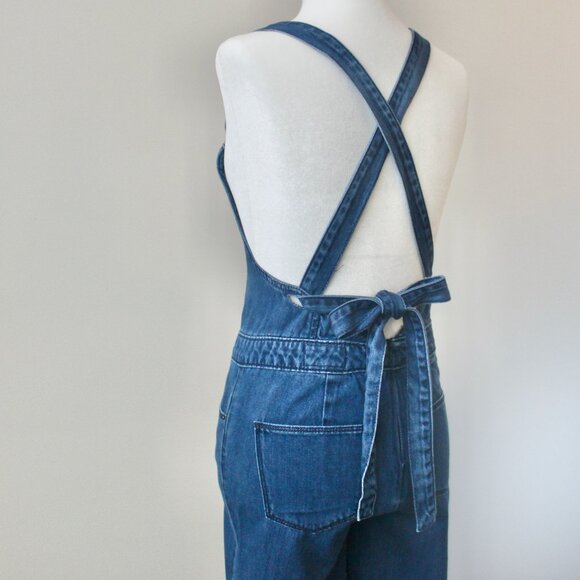 Universal Thread Blue Bow Classic Cross back Feminine Wide-Leg Denim Overalls 0 - Picture 10 of 12